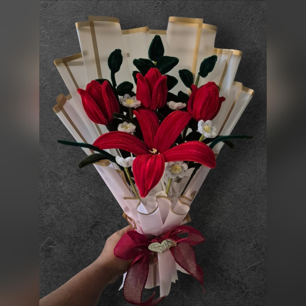Red and White Artificial Flower Bouquet